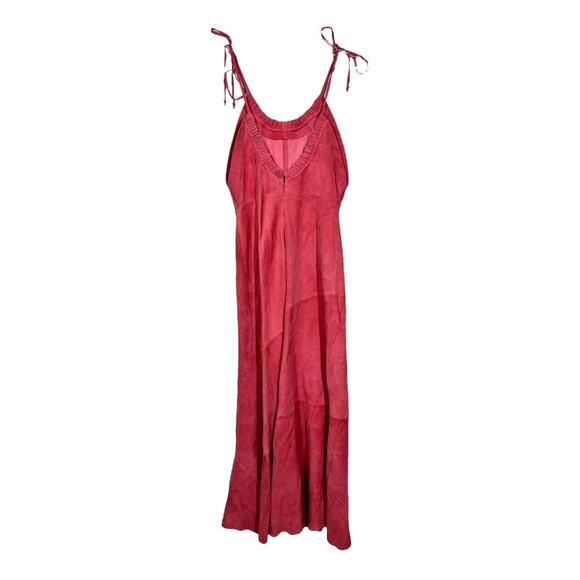 Free People Gizelle Midi Dress Luxe Suede 4 Pink Boho Tie Shoulder Goat Leather - Picture 3 of 8